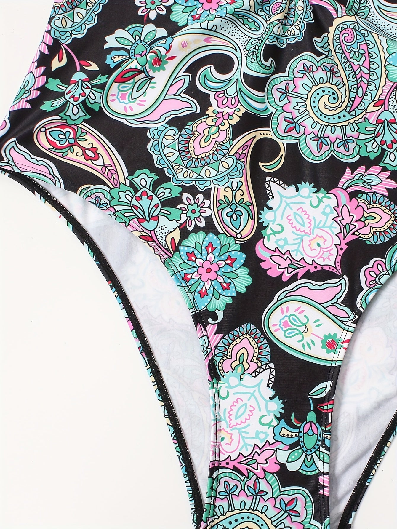 Boho Swimsuit Paisley Print Halter One Piece Bathing Suit