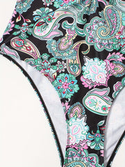 Boho Swimsuit Paisley Print Halter One Piece Bathing Suit