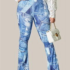 Women's Denim Print Flared Leg Pants