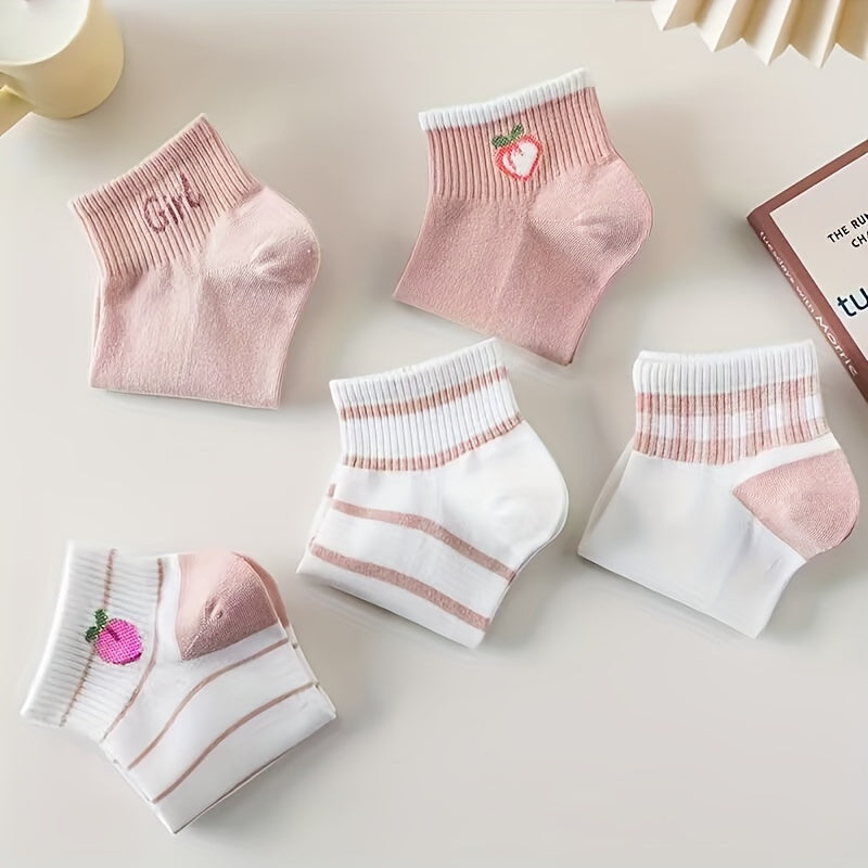 5 Pairs Fruit Pattern Ribbed Short Socks Women's Ankle Stockings
