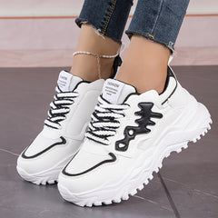 Faux Leather Chunky Sneakers Versatile Running Shoes
