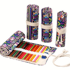 36-48-72 Holes Canvas Pencil Wrap Roll Up Colored Pencils Holder