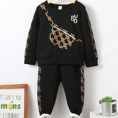 2pcs Toddler Boy Chest Bag Pullover Sweatshirt & Pants Set Kids Clothes