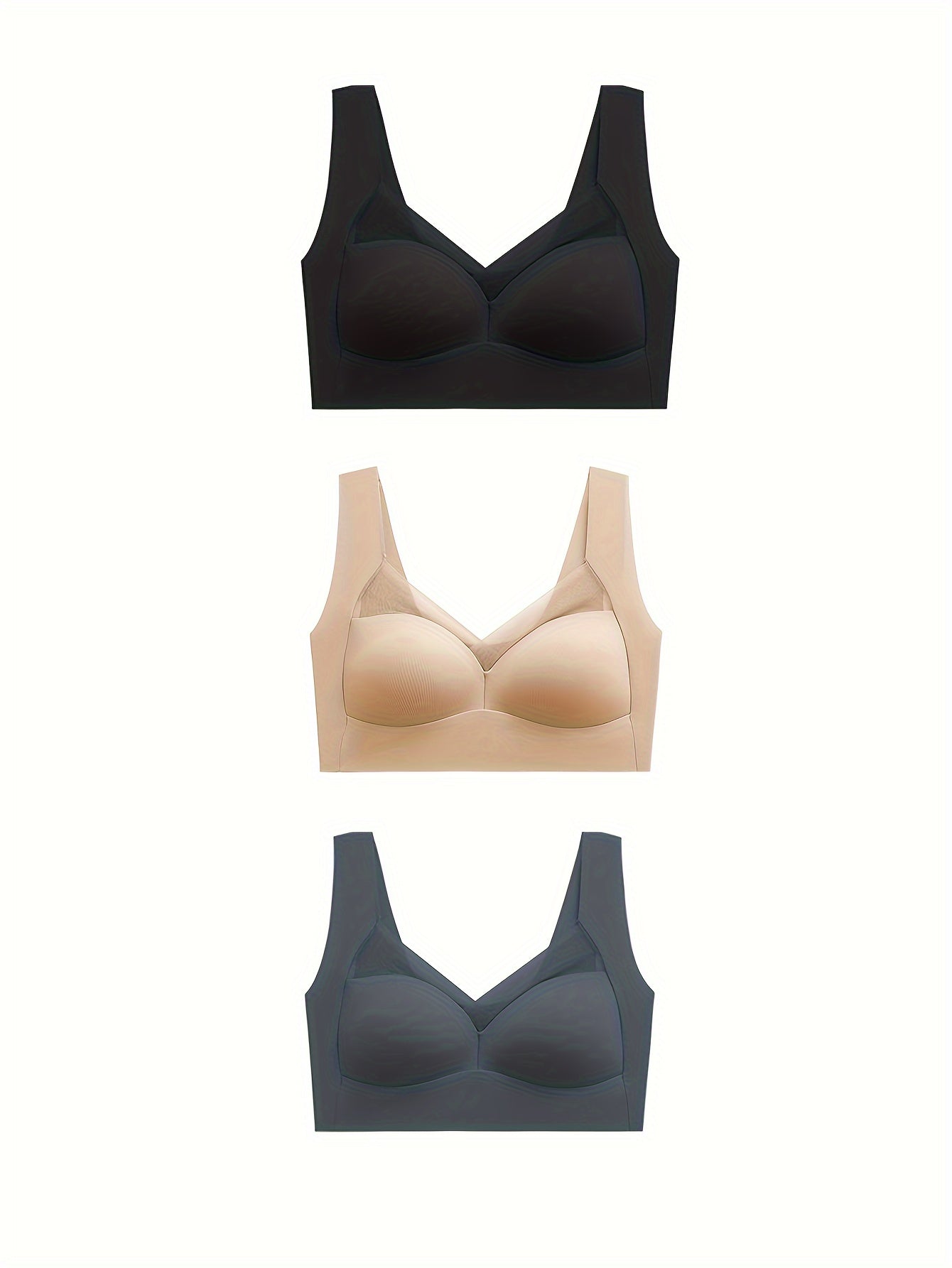 3pcs Mesh Wireless Bras Full Coverage Comfortable Breathable Women's Lingerie