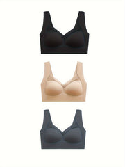 3pcs Mesh Wireless Bras Full Coverage Comfortable Breathable Women's Lingerie