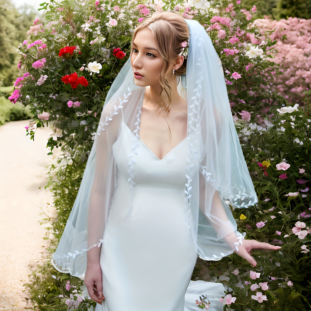 Double Layer Leaf Edge Bridal Veil Romantic Polyester Wedding Accessory Women