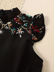 Girls Floral Print Bowknot Belt Pleated Dress for Party Vacation