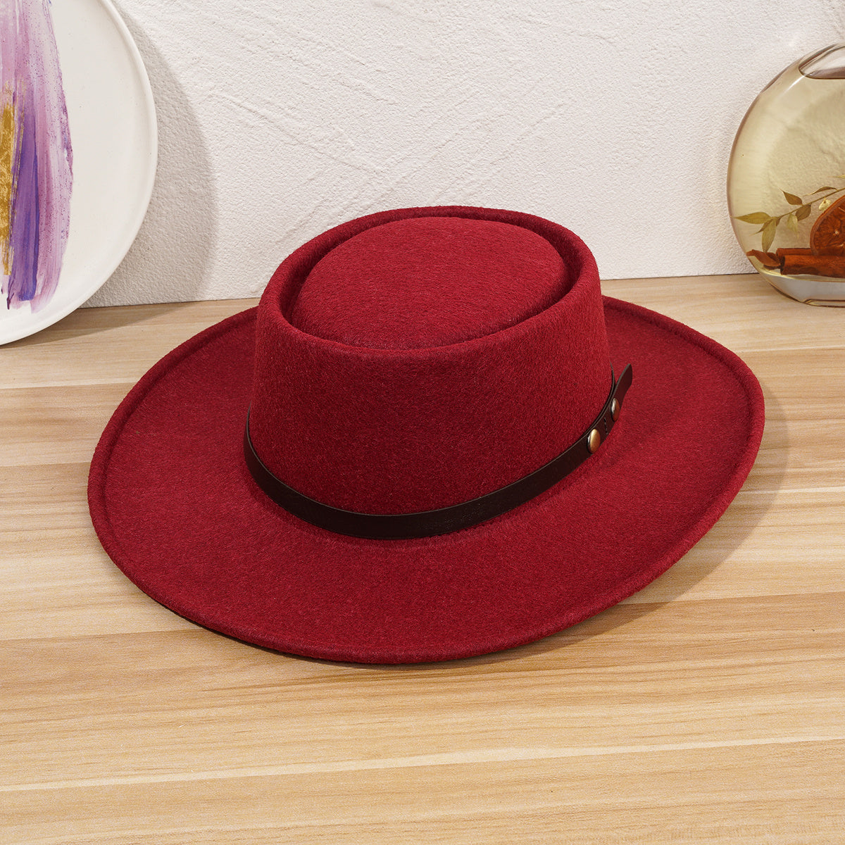 Winter Woolen Jazz Hat Wide Brim Sunshade Retro Flat Top Hat