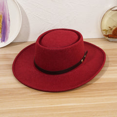 Winter Woolen Jazz Hat Wide Brim Sunshade Retro Flat Top Hat