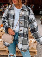 Plaid Shirt Jacket Long Sleeve Casual Shacket for Women