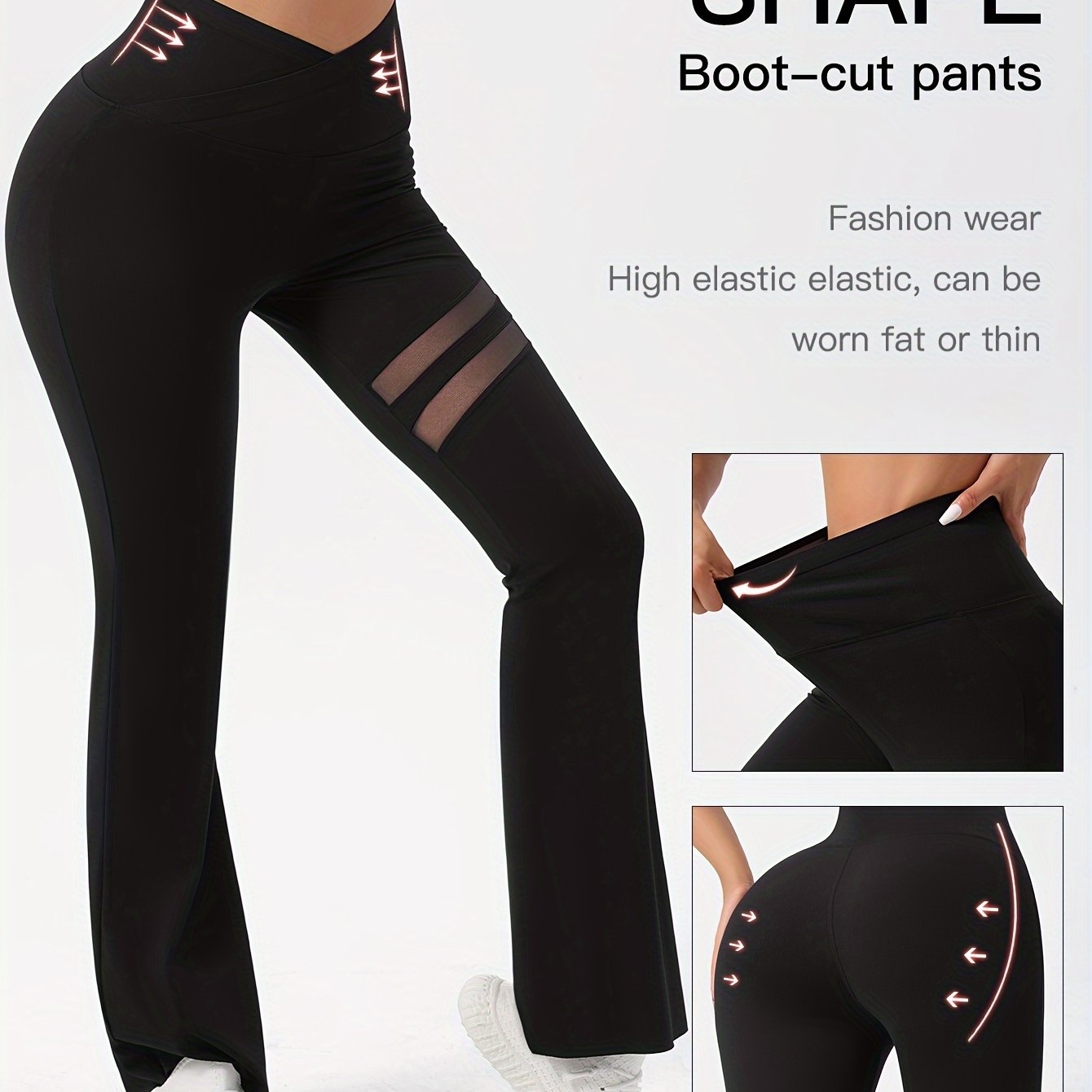 Mesh Spliced Tight Pants Bell bottom Leggings Women's Clothing