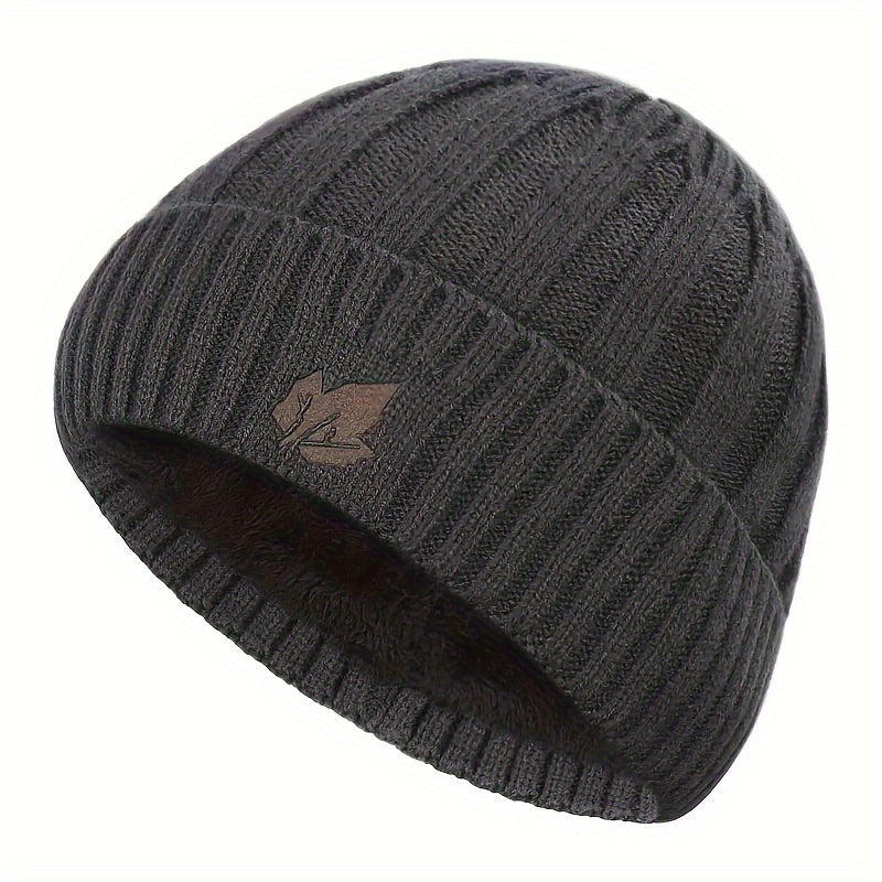 Winter Velvet Beanie Hat Maple Leaf Print Outdoor Ski Hat