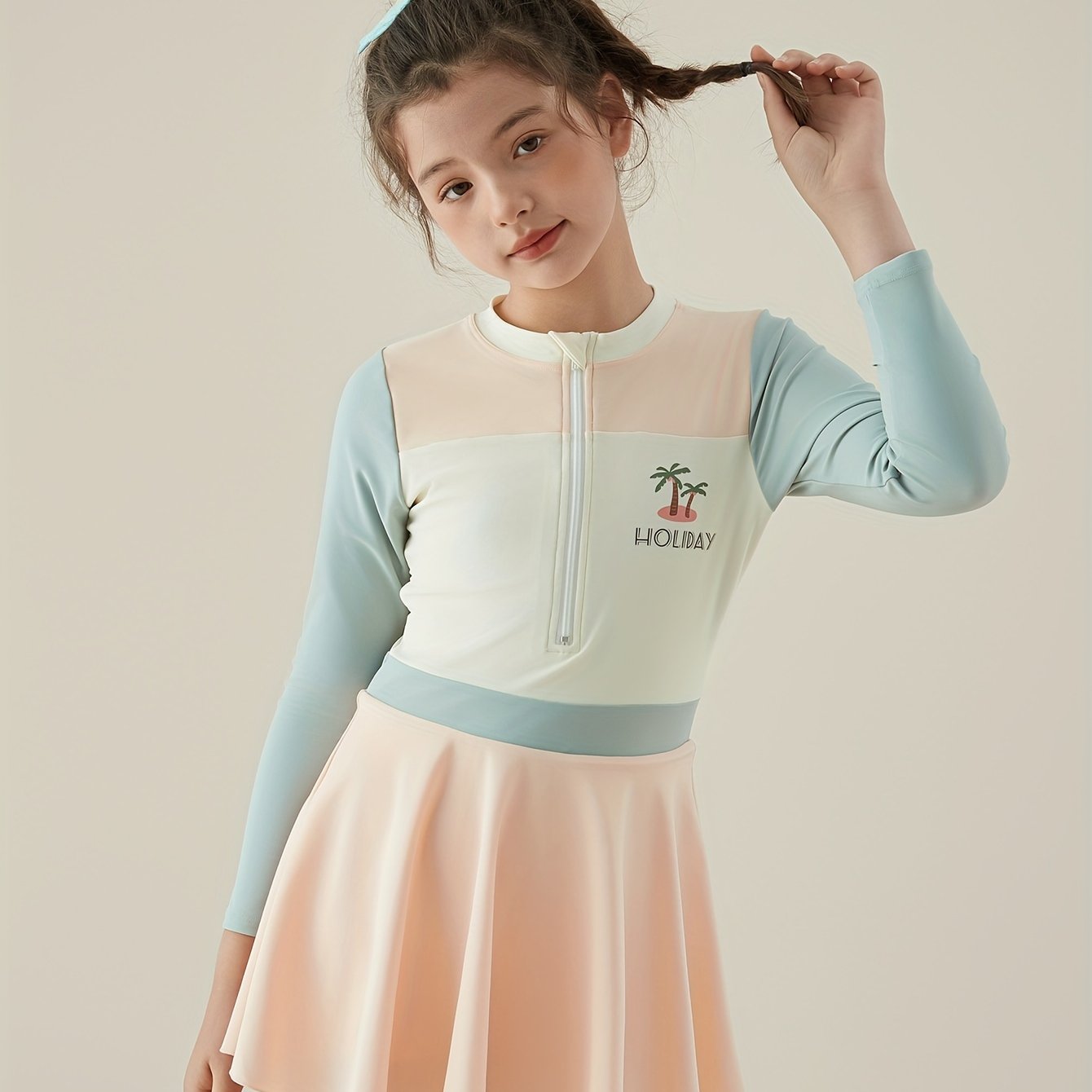 Girls Stretchy Sun Protection Long Sleeve Swimwear