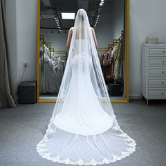 Single Layer Bridal Veil With Lace Trim Sheer Tulle Wedding Accessory