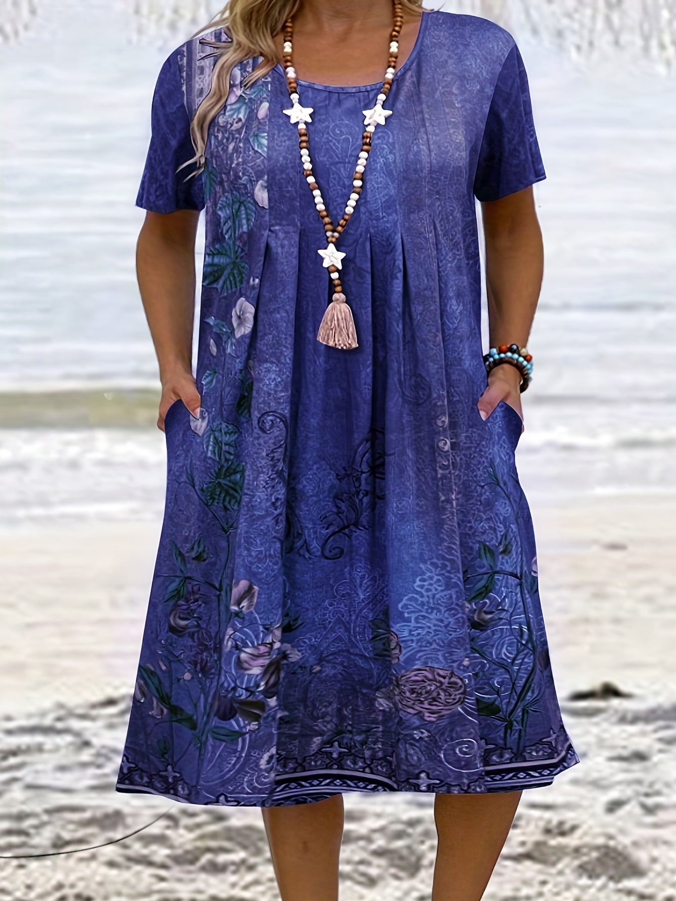 Floral Print Short Sleeve Casual Dress With Pockets