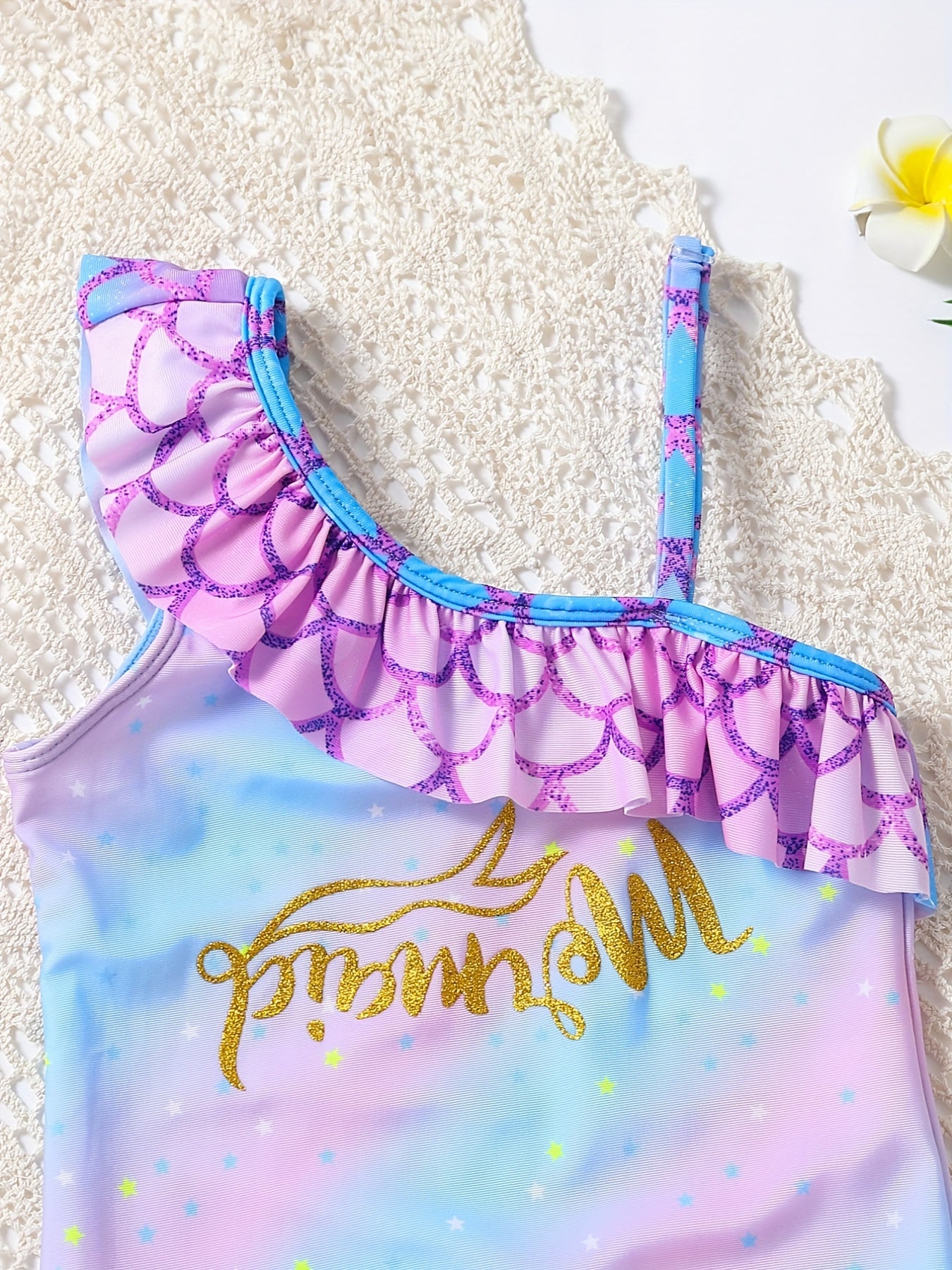 Girls One Shoulder Mermaid Swimwear Frilled Bathing Suit