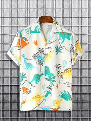 Dino Print Cuban Collar Short Sleeve Hawaiian Shirt for Men