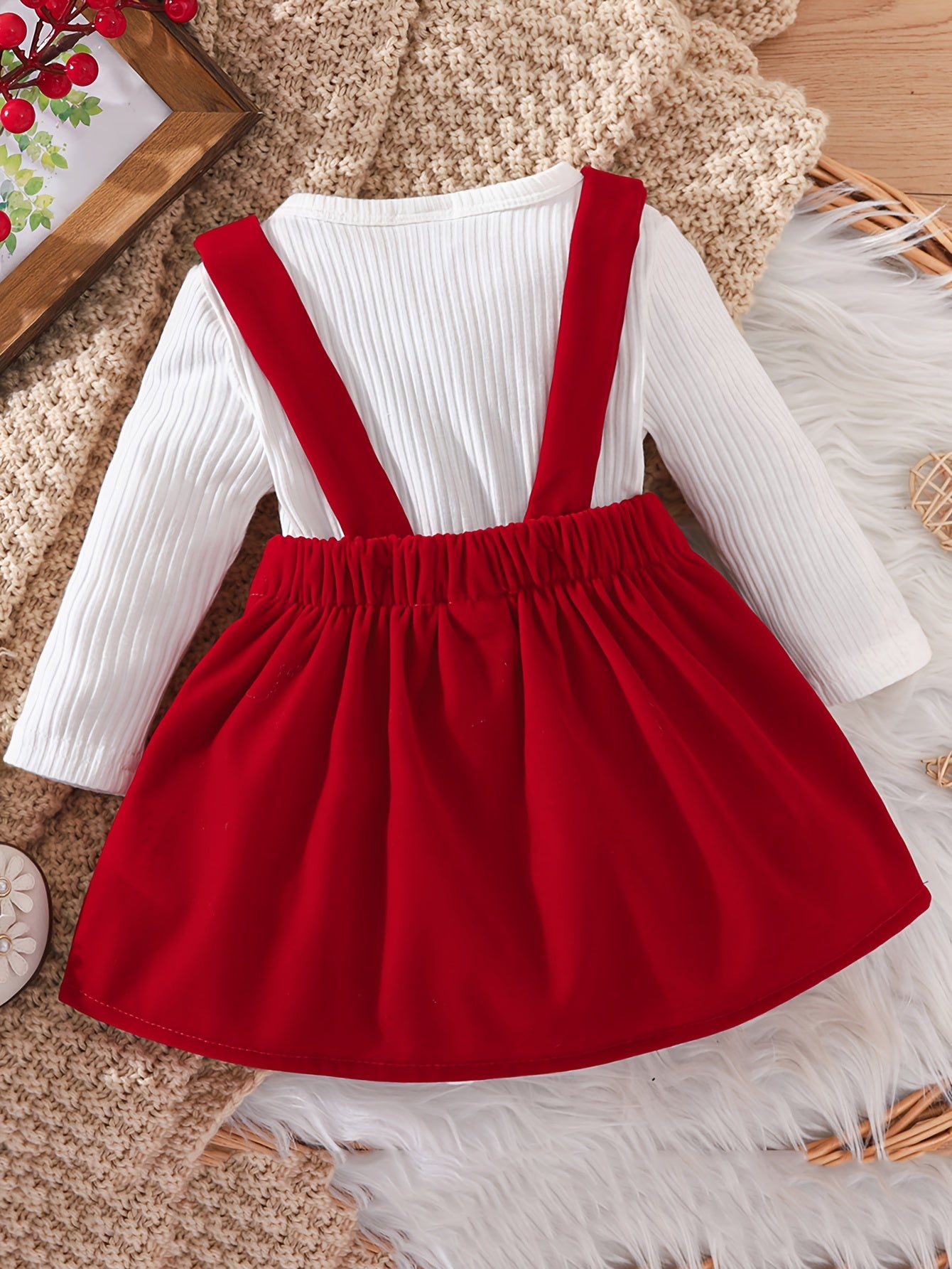 Toddler Girl Long Sleeved Romper Top and Suspender Skirt Set