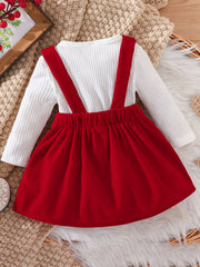 Toddler Girl Long Sleeved Romper Top and Suspender Skirt Set