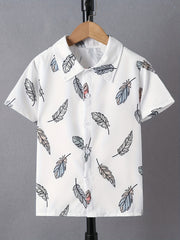 Boys Leaf Print Button Down Shorts Set for Summer