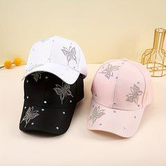 Butterfly Rhinestone Baseball Cap Casual Dad Hat Adjustable Lightweight Sun Hat