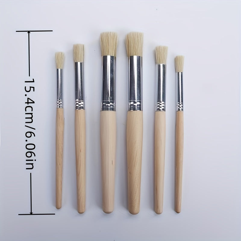 6pcs Stencil Paint Brushes Set Bristle Hair Wooden Handle DIY Crafts Watercolor