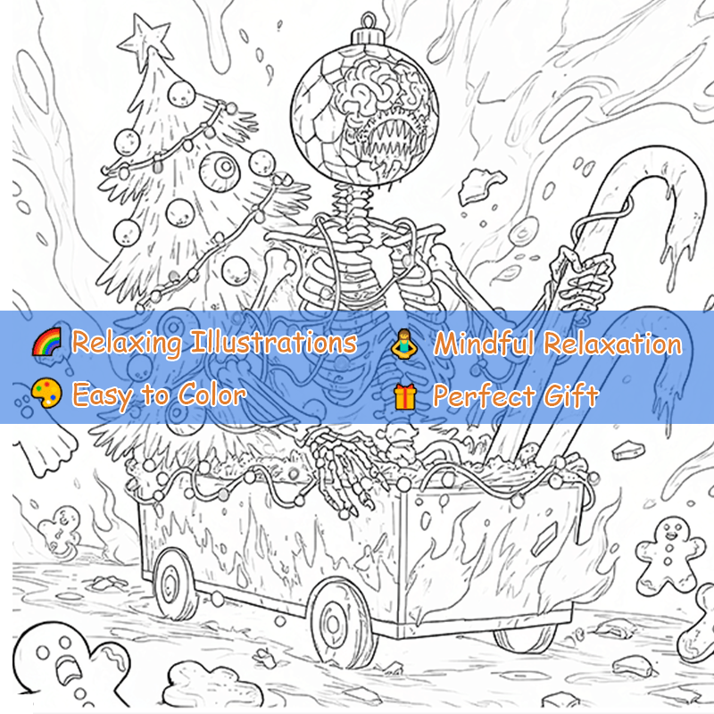 Dark Goth Christmas Adult Coloring Book - Terrifying Santa Holiday Scene