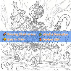 Dark Goth Christmas Adult Coloring Book - Terrifying Santa Holiday Scene