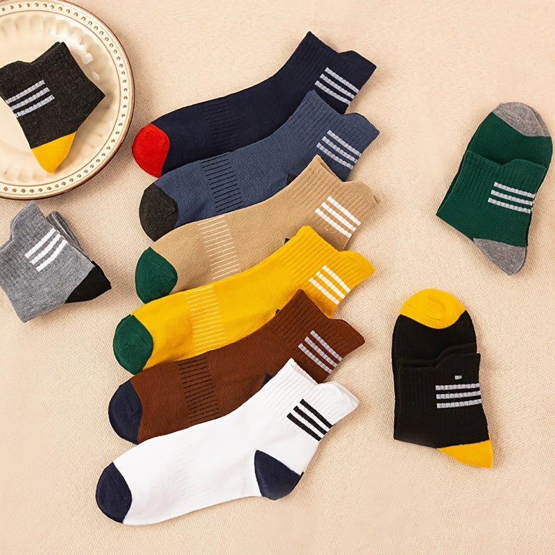 10 Pairs Men's Block Crew Socks Comfy Casual Unisex Outdoor All Seasons