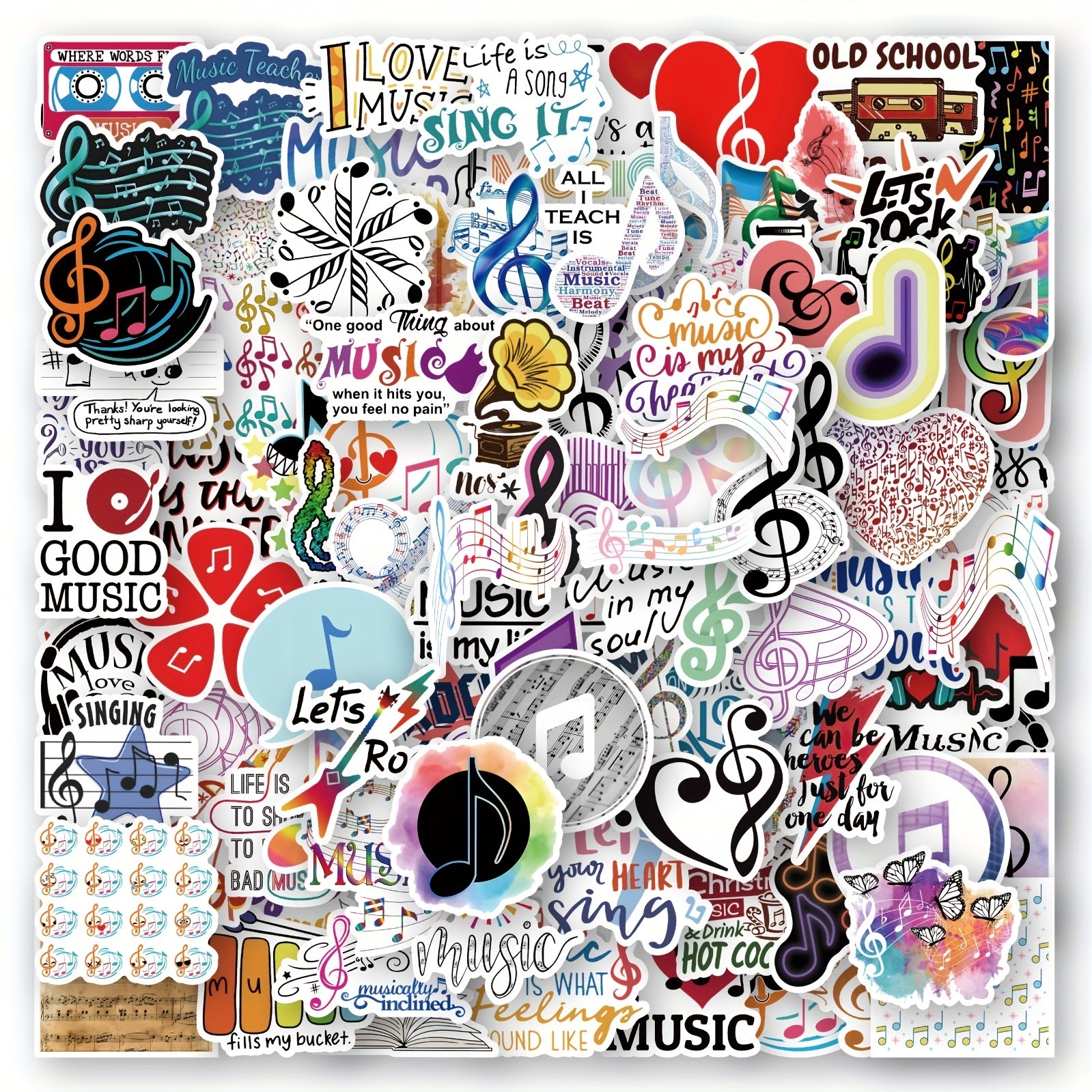 Music Themed Stickers for Water Bottles, Laptops, Guitars