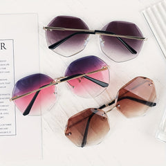 Oversized Polygonal Sunglasses Gradient Rimless Glasses UV400