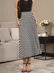Checkerboard Print Pleated Skirts High Waist Women's Clothing