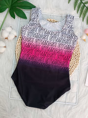 Letter Print Gradient 1pc Dancing Suit for Girls Ballet Gymnastics