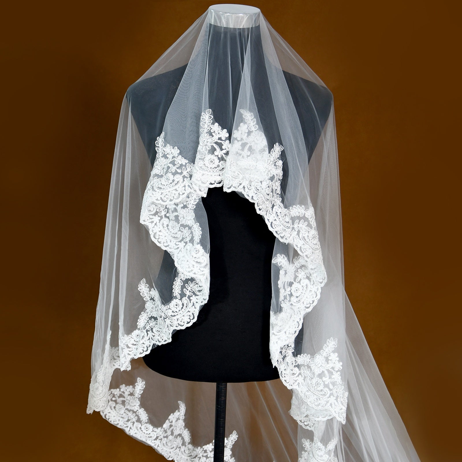 Romantic Single Layer Cathedral Bridal Veil Lace Wedding Gown