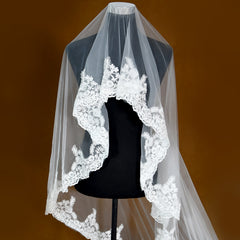 Romantic Single Layer Cathedral Bridal Veil Lace Wedding Gown