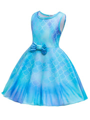 Girls Mermaid Print Sleeveless Dress Kids Summer Clothes