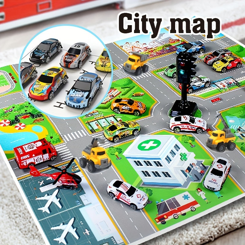 Cartoon City Map Pull Back Car Toy Set