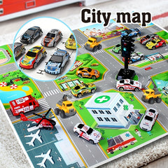 Cartoon City Map Pull Back Car Toy Set