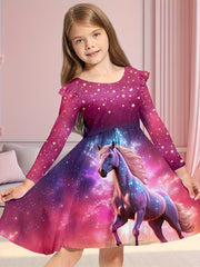 Unicorn Starry Sky Dress with Flutter Trim