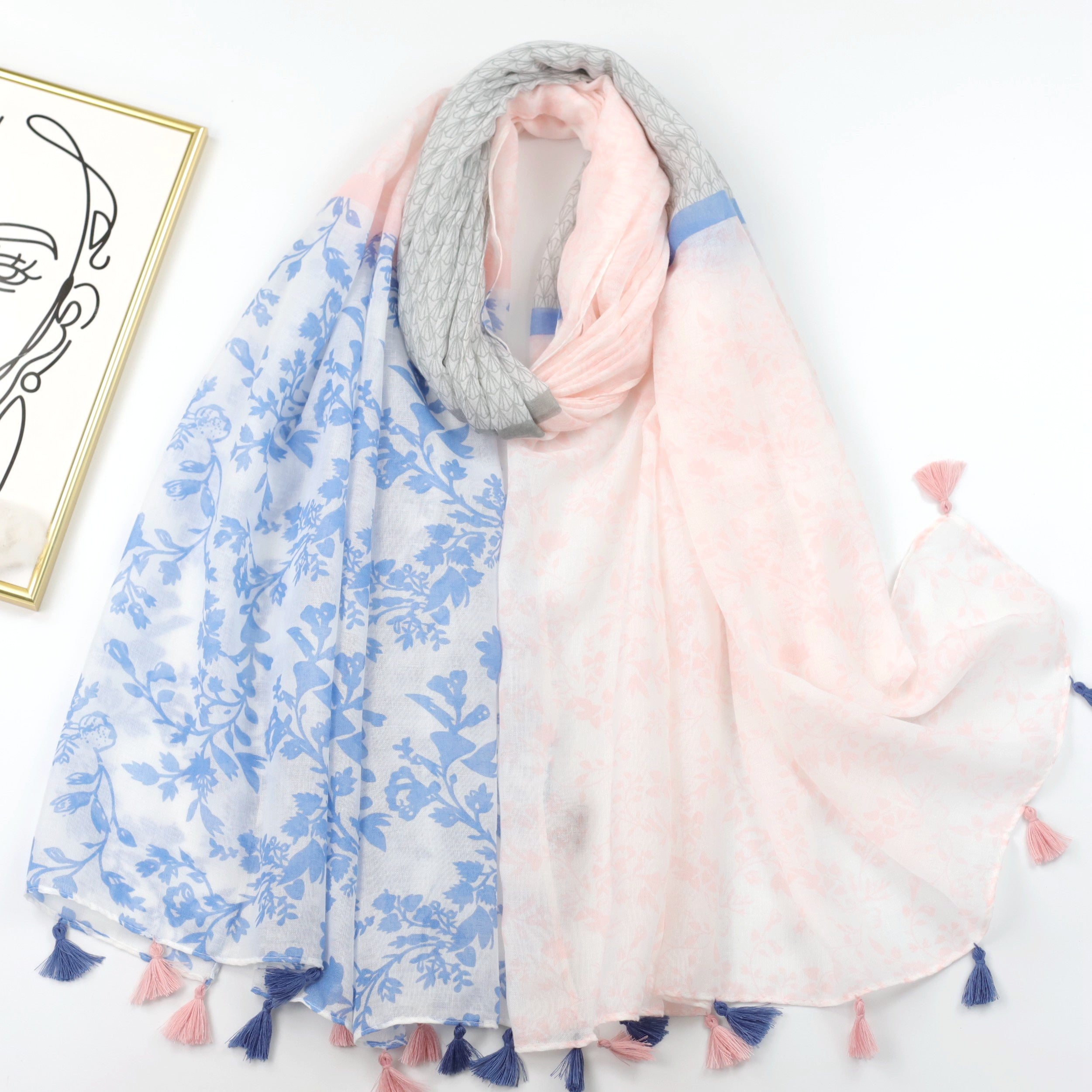 Floral Print Scarf Boho Tassel Shawl Classic Head Wrap
