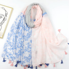 Floral Print Scarf Boho Tassel Shawl Classic Head Wrap