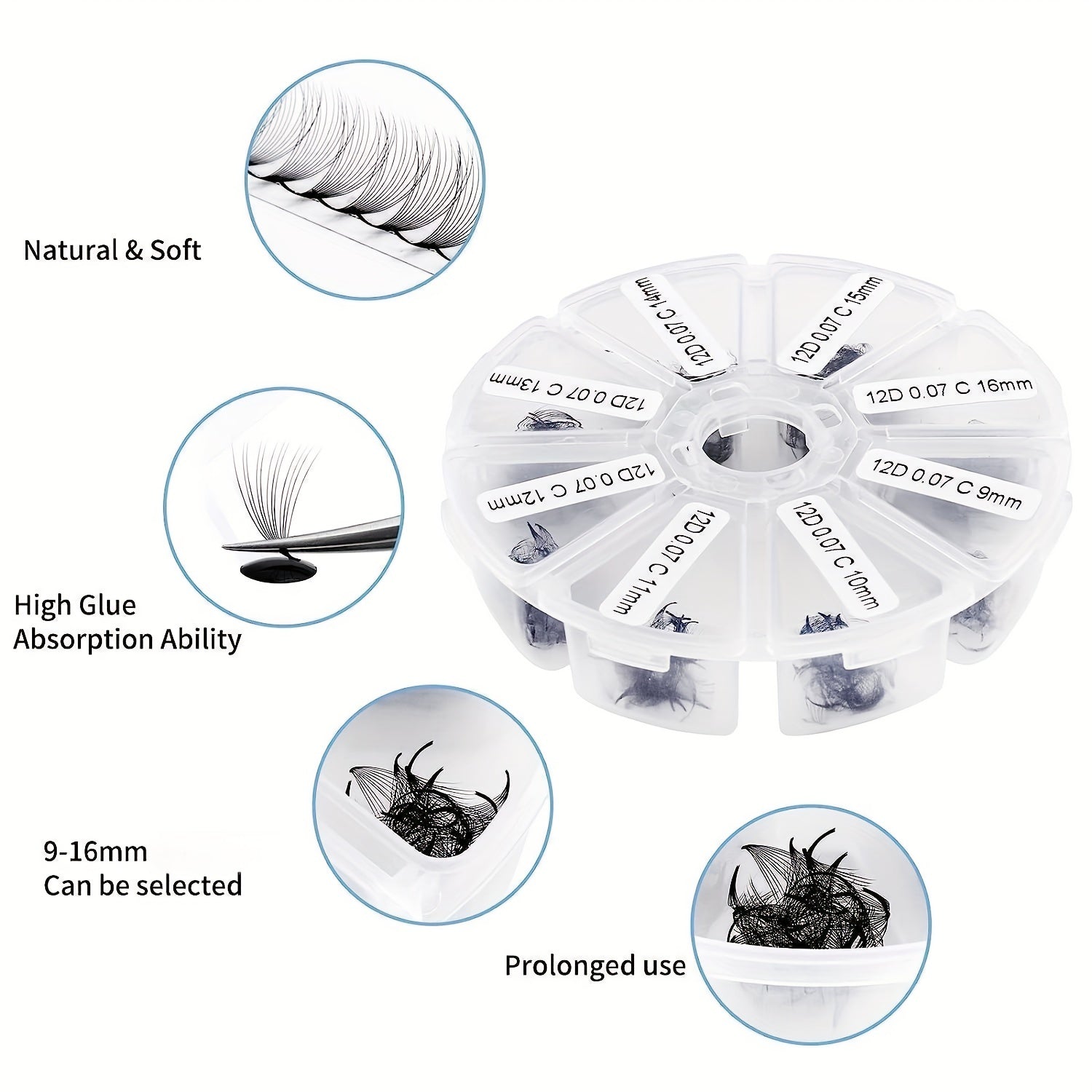 500 Premade Fans Eyelash Extension 10D 12D 0.07 0.05mm C D Curling 9-16mm