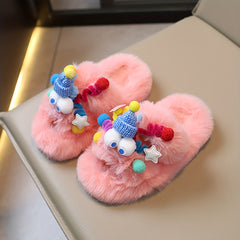Girls' Cartoon Plush House Slippers, Anti-Skid Indoor Shoes, Autumn/Winter