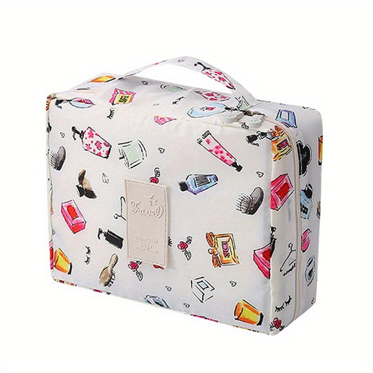 Note & Crown Pattern Square Makeup Bag Toiletry Organizer