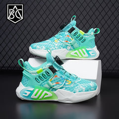Boys Basketball Shoes, Lightweight Sneakers with Rotating Button