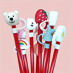 7pcs Christmas Straw Covers Reusable Splashproof Plugs