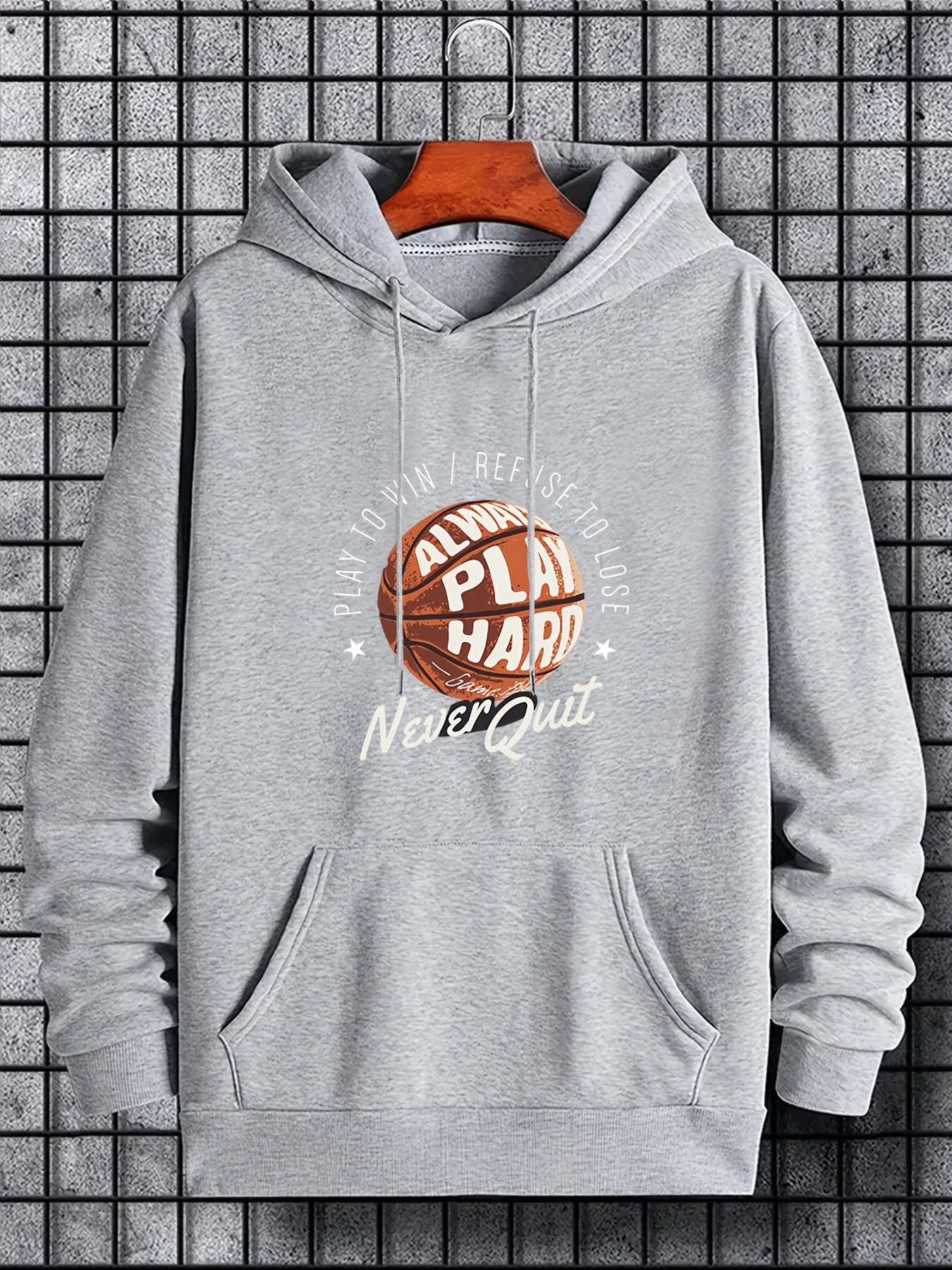 Basketball & Letter Print Hoodie for Men Graphic Sweatshirt
