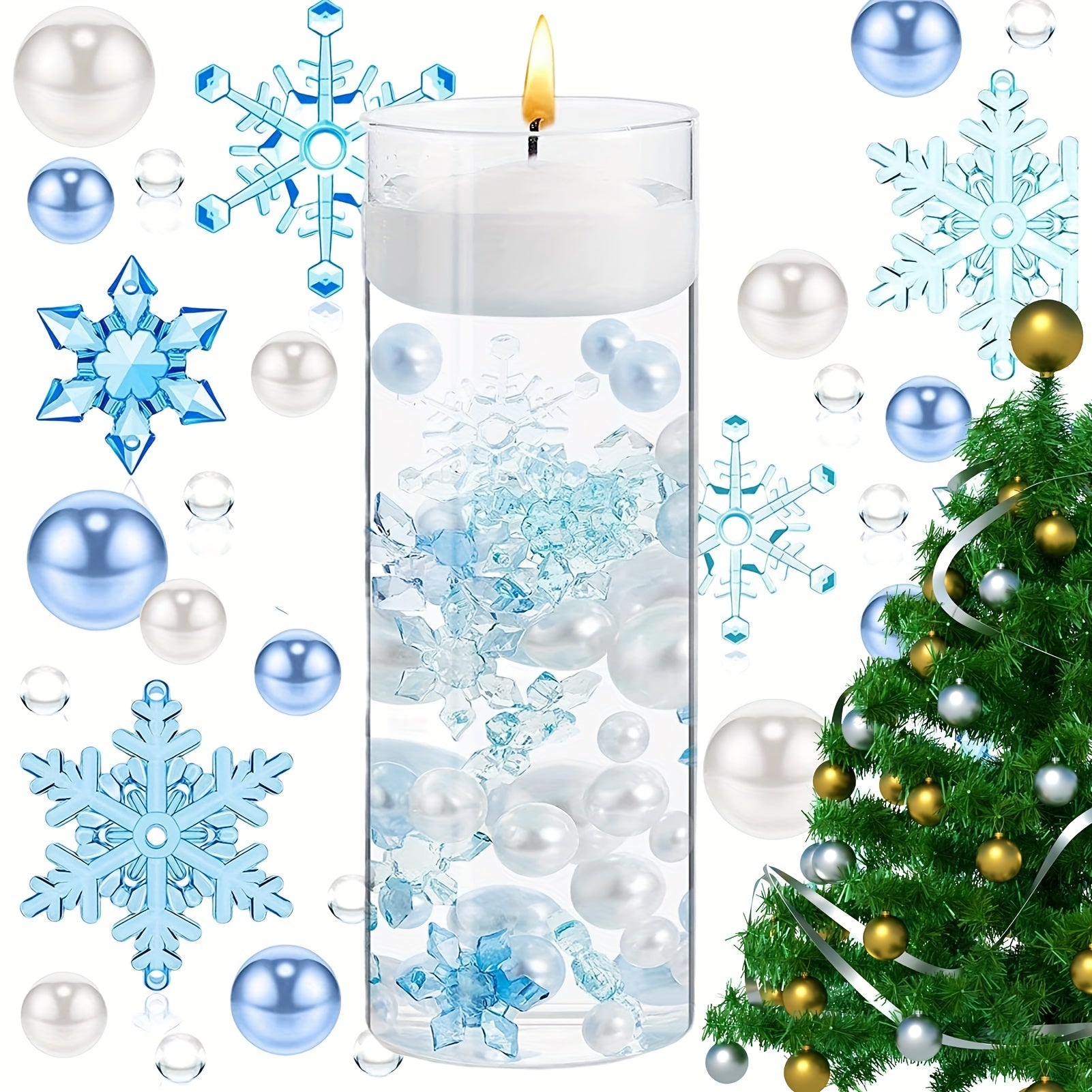 Christmas Vase Snowflake Decoration Kit Pearl Water Floating Candle