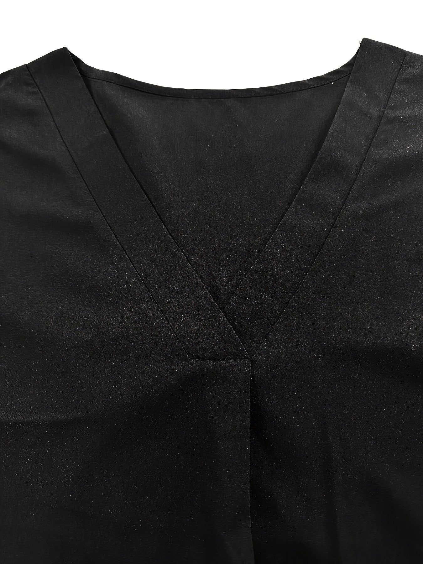 Casual Blouse: Solid Lantern Sleeve V Neck Top