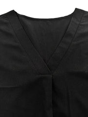 Casual Blouse: Solid Lantern Sleeve V Neck Top